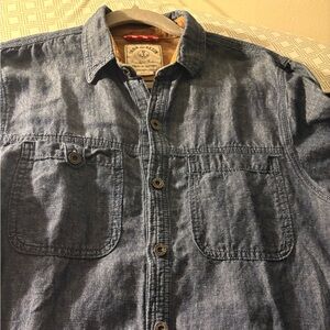 Iron & Resin Blue Cotton Linen Blend  Chambray Button-Up Shirt Mens Size M EUC